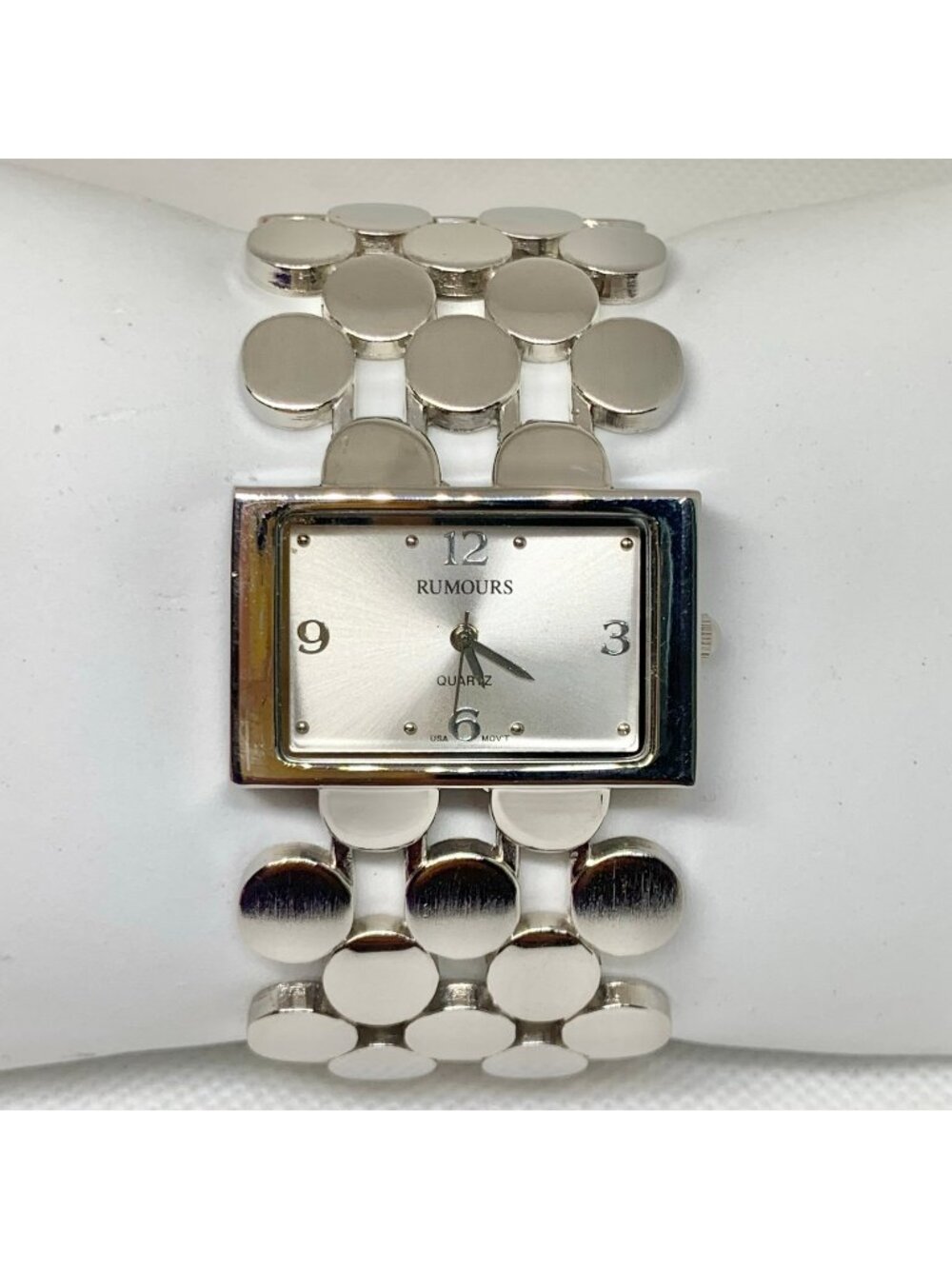 Rumours women’s silver tone watch 35mm rectangular quartz wide band 7.5” running
